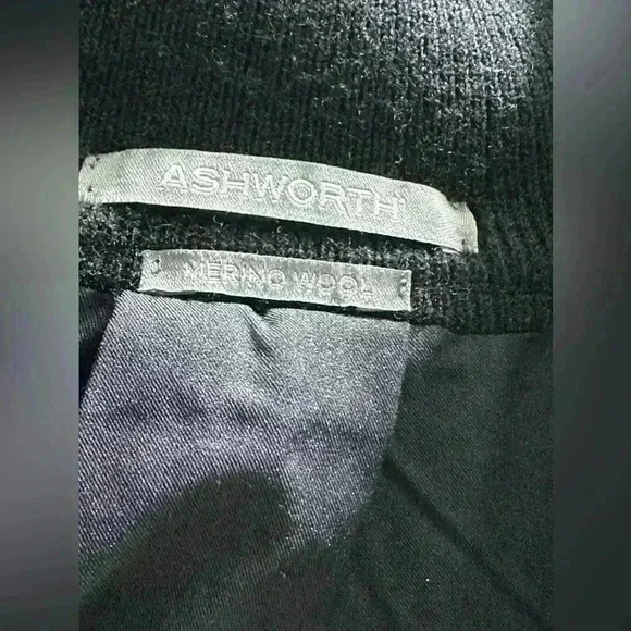 Ashworth Merino Wool Plaid Mens Sweater M Full Zip Black Gray - Picture 4 of 7